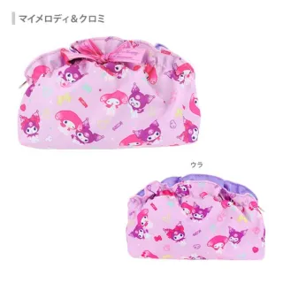 【小禮堂】雙11 Sanrio 三麗鷗 綁帶式收納包 荷葉邊滿版款 雙子星 美樂蒂 酷洛米(平輸品)