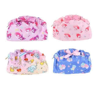 【小禮堂】雙11 Sanrio 三麗鷗 綁帶式收納包 荷葉邊滿版款 雙子星 美樂蒂 酷洛米(平輸品)