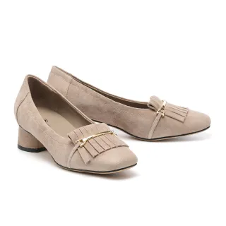 【AS 集團】沉穩復古流蘇一字釦全真皮方頭高跟鞋(可可)