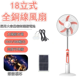 【凱琦家居】18吋太陽能充電立扇 充電風扇(循壞立扇 停電應急/遙控風扇 靜音省電 長效續航 露營大風量風扇)