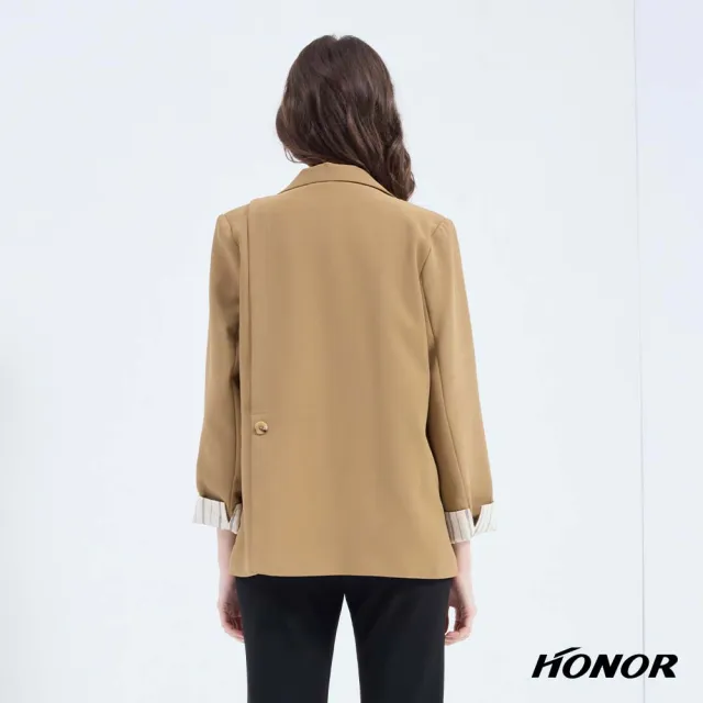 【HONOR 山形屋】出清品 經典翻領口袋翻袖條紋西裝外套-黑/卡其(限定出清)