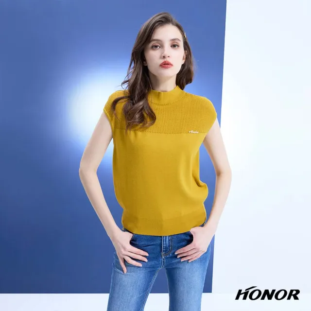 【HONOR 山形屋】出清品 微光鏤空金飾拼接針織上衣-白/芥黃/紫(限定出清)