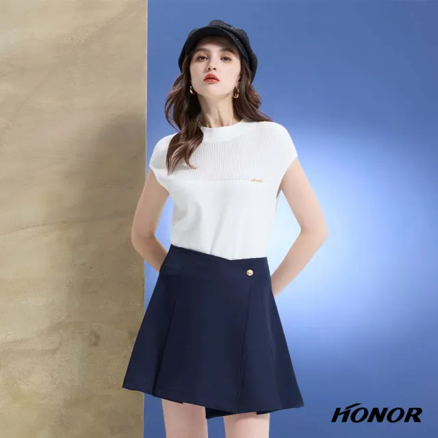 【HONOR 山形屋】出清品 微光鏤空金飾拼接針織上衣-白/芥黃/紫(限定出清)