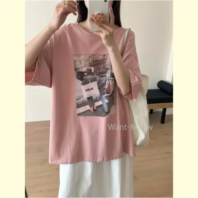 【Want-Meow】100公斤可穿/寬鬆韓系購物女子棉T大尺碼上衣大尺碼T恤(大碼/大尺碼/加大碼)