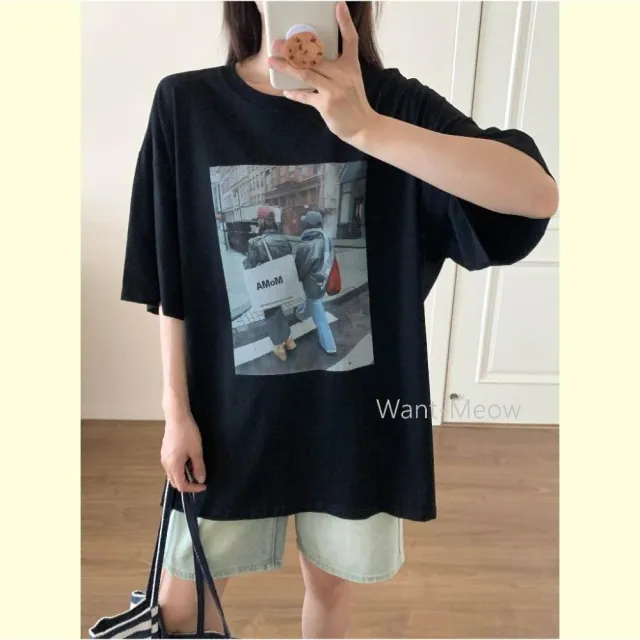 【Want-Meow】100公斤可穿/寬鬆韓系購物女子棉T大尺碼上衣大尺碼T恤(大碼/大尺碼/加大碼)
