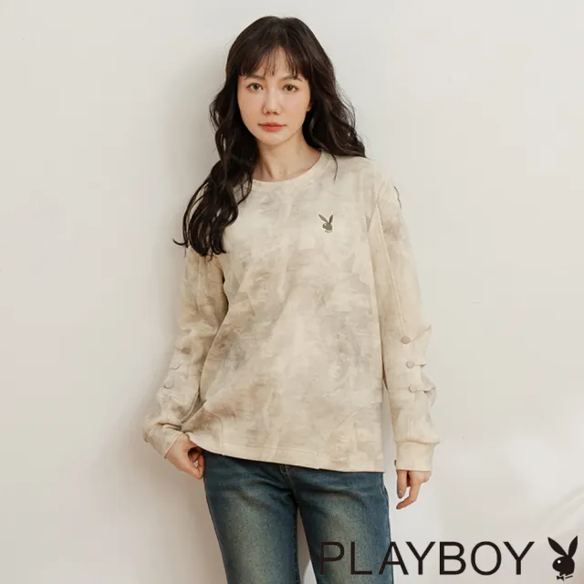 【PLAYBOY】奶茶色暈染袖抓褶上衣(奶茶色)
