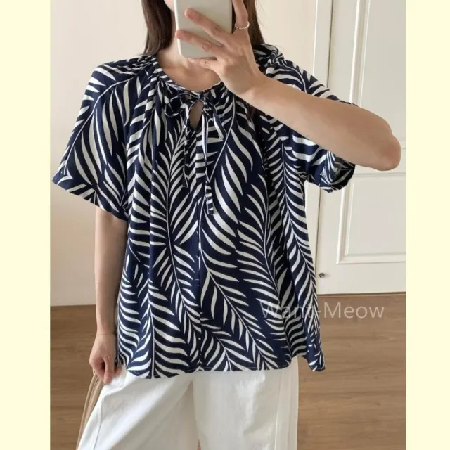 【Want-Meow】80公斤可穿/涼爽簡約日系印花寬鬆上衣T/大尺碼上衣大尺碼T恤(大碼/大尺碼/加大碼)