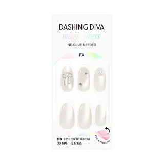 【DASHING DIVA】MAGICPRESS 時尚潮流美甲片_奶霧緞帶(芭蕾 蝴蝶結 珍珠白 貓眼 玻璃珠)