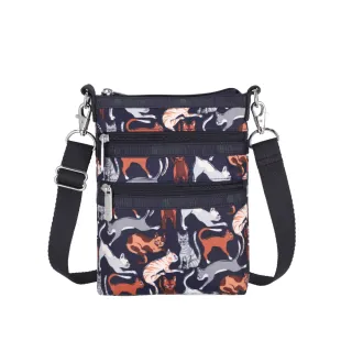 【Lesportsac】輕量材質 三層拉鍊斜背包(4007 好奇貓咪黑)