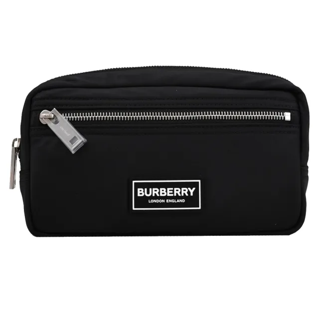 【BURBERRY 巴寶莉】簡約品牌方塊LOGO輕尼龍手拿包萬用包(黑)