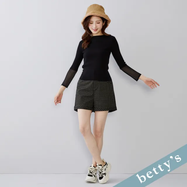 【betty’s 貝蒂思】出清品  袖口雪紡紗拼接立領針織上衣(黑色)