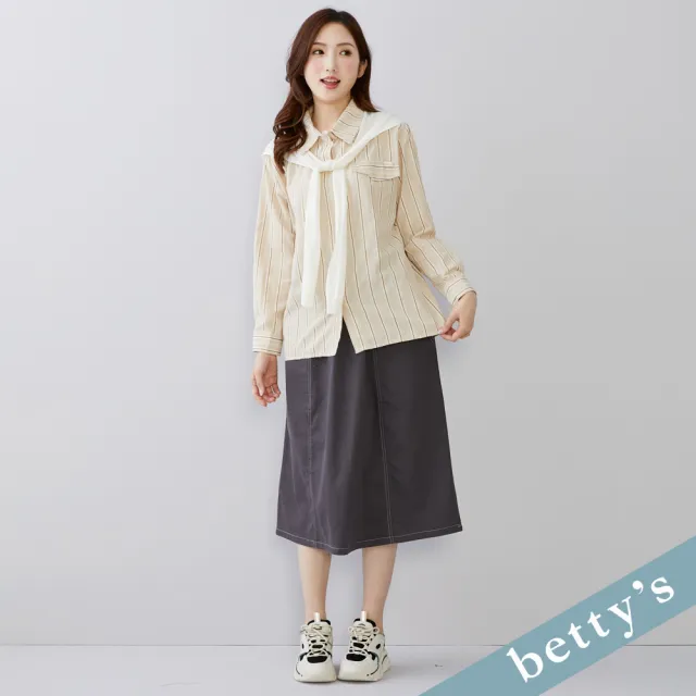 【betty’s 貝蒂思】出清品  兩件式披肩直條紋襯衫(卡其)