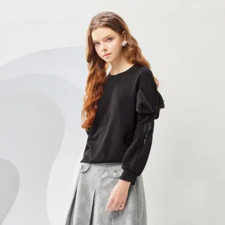 【MYVEGA 麥雪爾】MA太空棉落肩亮絲蝴蝶結上衣-黑(復古T/)