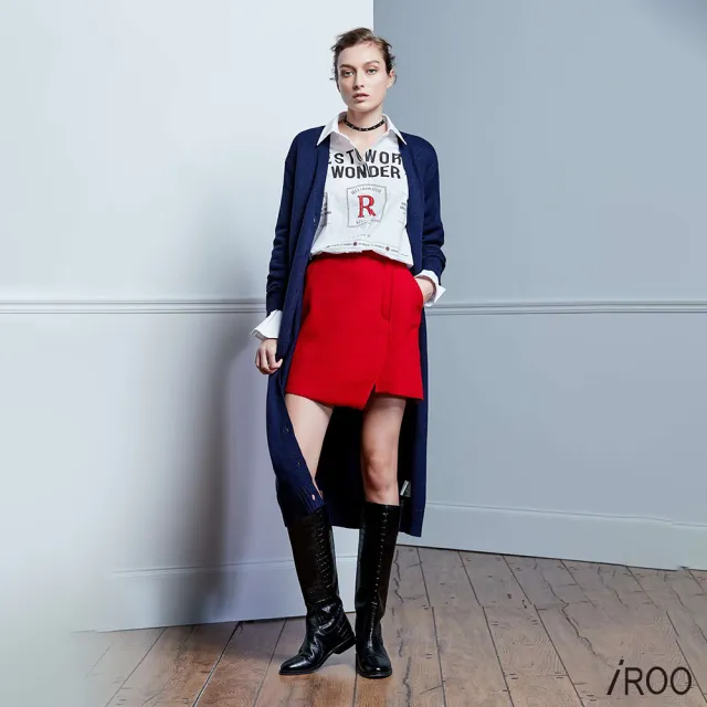 【iROO】紅色毛呢短裙