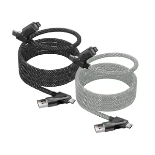 【YOMIX 優迷】PD100W四合一快充磁吸編織收納充電傳輸線1.5M(安卓APPLE適用/筆電/Type-C/Lightning/USB-A)