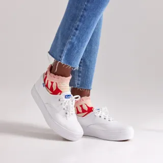 【Keds】THE PLATFORM 經典延伸厚底皮革休閒小白鞋-白(9231W133497)