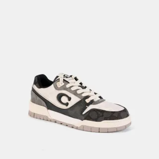【COACH】蔻馳官方直營 SOHO 混合經典 SIGNATURE 男士休閒鞋 運動鞋 布鞋-黑色/白堊色(CDE17)