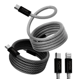 【YOMIX 優迷】磁吸編織收納Type-C to C100W/Type-C to Lightning30W快充線1M(支援i17/筆電快充/全線磁力)