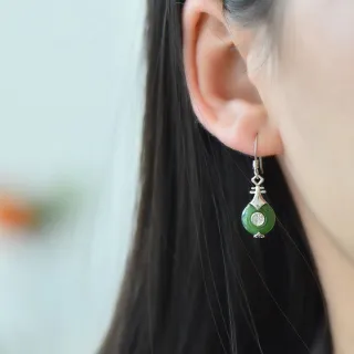 【LEESA】天然碧玉\琵琶造型\細緻造型\復古氣息\耳墜\碧玉飾品\福字耳墜\和田玉材質\純銀飾