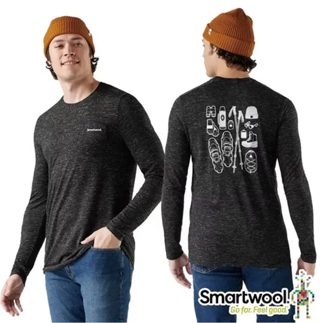 【SmartWool】男 塗鴉Tee 美麗諾羊毛圓領長袖T恤_登山裝備.吸濕透氣休閒運動上衣(SW003019-A52 霧黑)