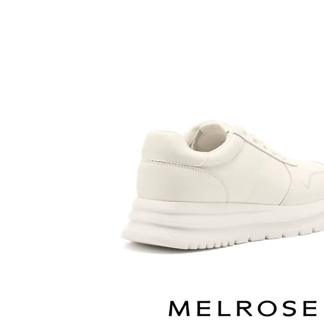 【MELROSE】美樂斯 率性百搭純色彈性鞋帶牛貼皮厚底休閒鞋(白)