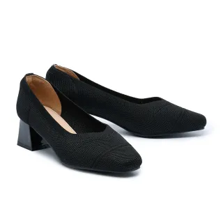 【MELROSE】美樂斯 率性優雅拼接感飛織布高跟鞋(黑)