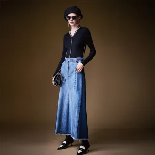 【mia mia】純棉A字雙色牛仔長裙