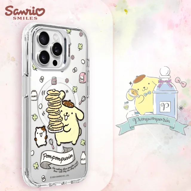 【apbs】三麗鷗 iPhone 17/16/15/14/13/12系列 防震雙料隱形立架磁吸手機殼(鬆餅布丁狗)