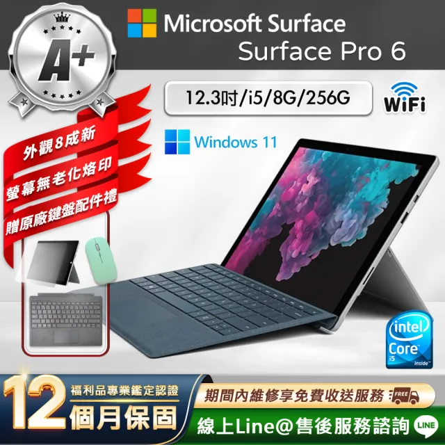 【Microsoft 微軟】A+級福利品 12.3吋 二合一平板電腦(Surface Pro 6/i5-8350U/8G/256GB/W11)
