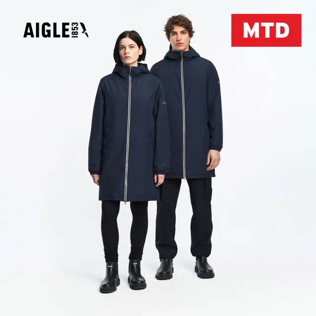 【AIGLE】防水保暖長版外套｜AG-FBM50A057 深藍(防水外套 防風外套 保暖外套 大衣)