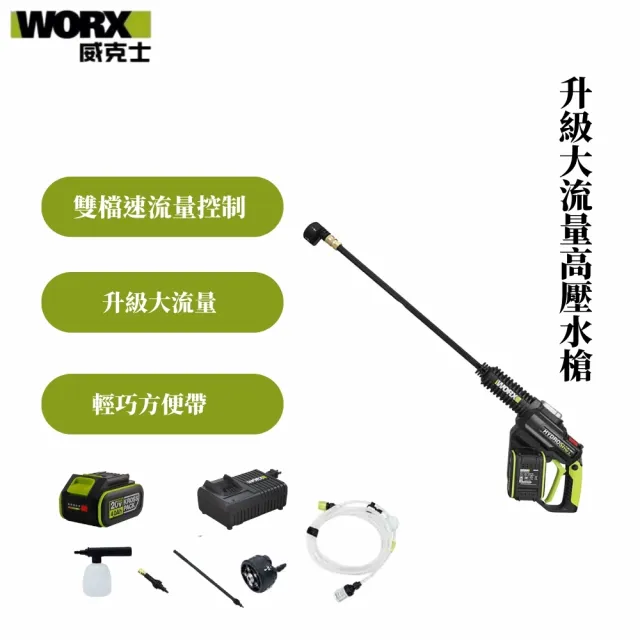 【WORX 威克士】20V無刷大流量清洗機-4.0電池(WU630.1)