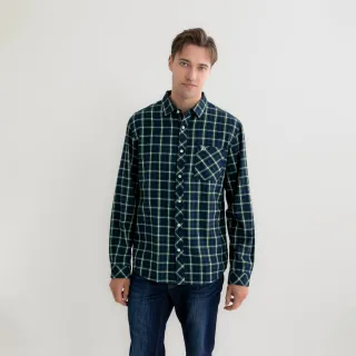 【Arnold Palmer 雨傘】男裝-法蘭絨格紋長袖襯衫(藍綠色)