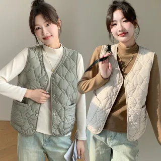 【NEW FORCE】日系雙口袋馬甲薄絨保暖背心(薄絨背心/秋冬背心/女背心/保暖背心/菱格紋背心)