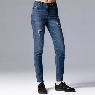 【BLUE WAY】女裝 有彈中腰刷破補釘 小直筒褲 牛仔褲-ET BOiTE箱子