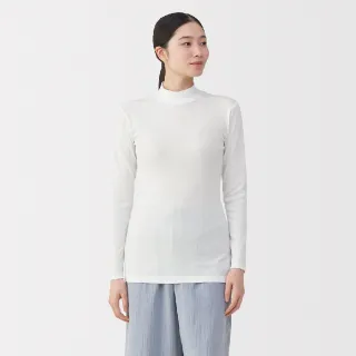 【MUJI 無印良品】女棉保暖半高領長袖T恤(柔白/黑色)