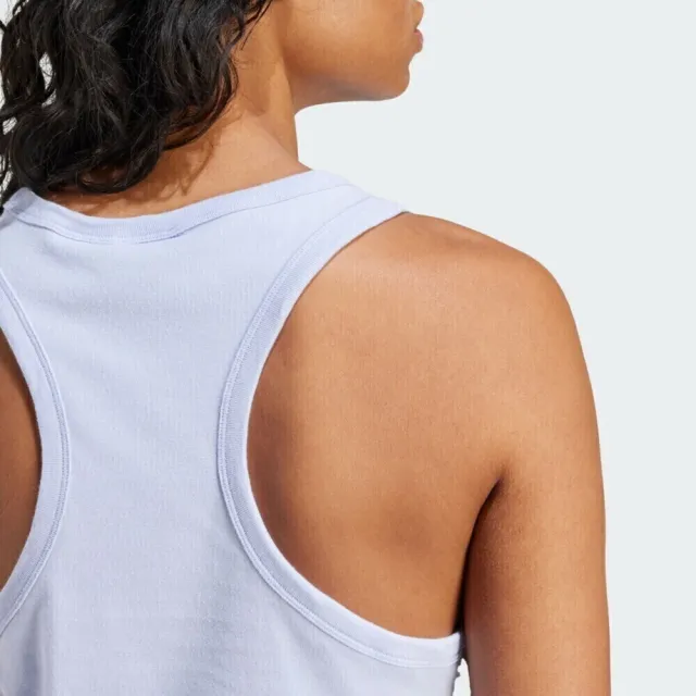 【adidas 愛迪達】Trefoil Tank 女 背心 短版 運動 休閒 經典 三葉草 挖背 棉質 淺藍(IP0684)