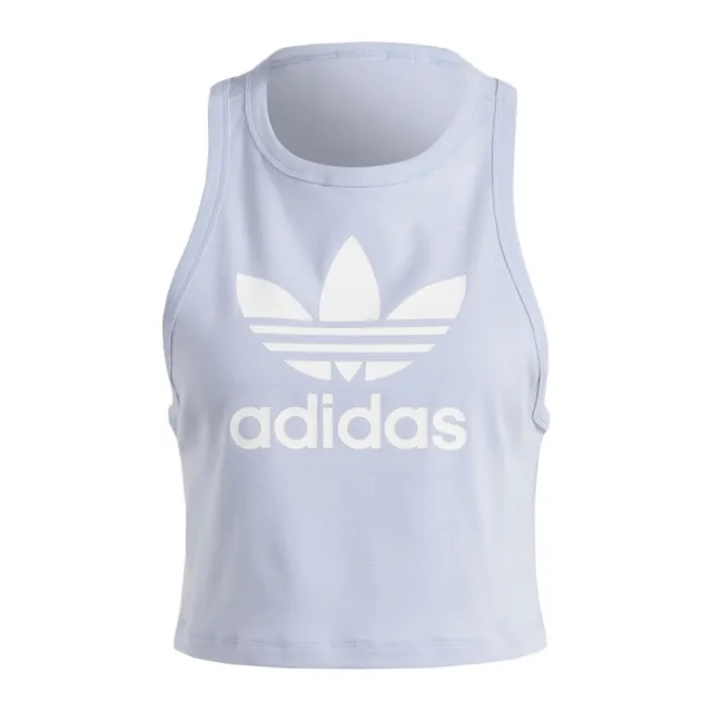 【adidas 愛迪達】Trefoil Tank 女 背心 短版 運動 休閒 經典 三葉草 挖背 棉質 淺藍(IP0684)