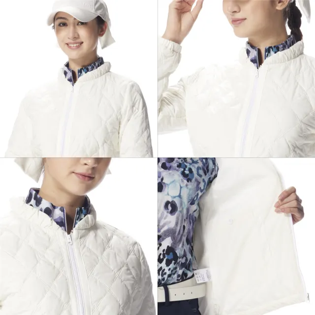 【Lynx Golf】女款鋪棉保暖防潑水菱形格壓紋插袋拉鍊夾克(二色)