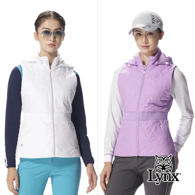 【Lynx Golf】女款鋪棉防潑水連帽可拆腰身設計背心拉鍊夾克(二色)