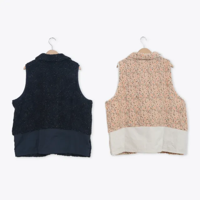 【MOSS CLUB】花色羔羊絨戶外休閒背心(藍 米/魅力商品)