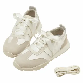 【Grace Gift】甜感少女2WAY緞帶芭蕾休閒鞋(杏)