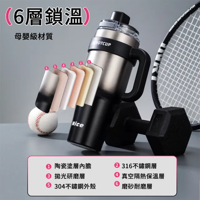【SUNLY】TCK巨無霸保溫杯1200ML-陶瓷內膽/不沾味(手提隨行杯/吸管杯/冰霸杯/車載保溫瓶/咖啡杯)