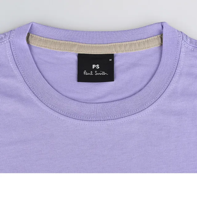【Paul Smith】Paul Smith 白色英文LOGO炫彩斑馬布標貼棉質長袖T恤(淺紫/男款)