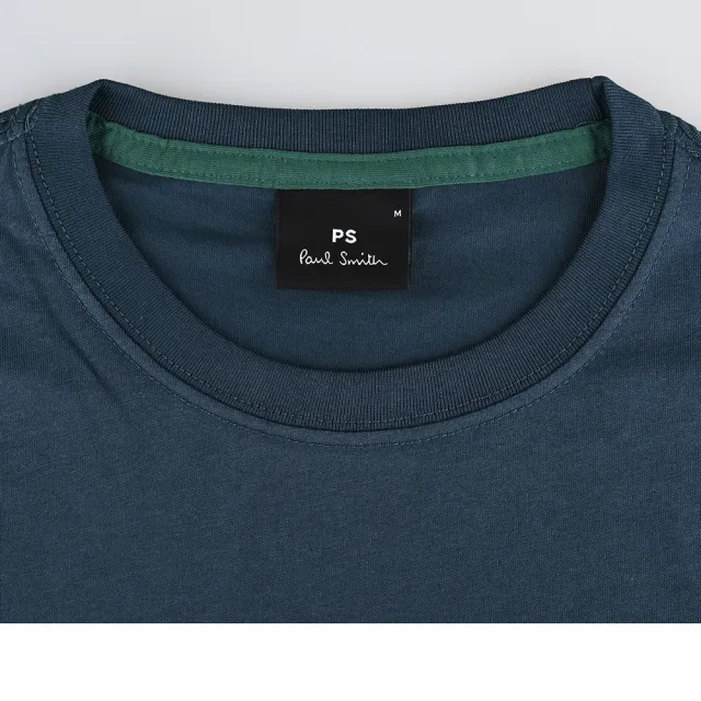 【Paul Smith】Paul Smith 白色英文LOGO炫彩斑馬布標貼棉質長袖T恤(深藍/男款)