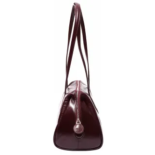 【Ann’S】Ann’S超輕量學院風-頂級油蠟牛皮真皮波士頓包保齡球包加大尺寸(酒紅)