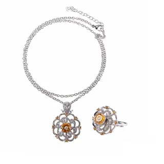 【雨揚】年貨節 花漾瑤彩鑽中鑽-項鍊+戒指+手鍊(招財氣/聚財富/招好運)