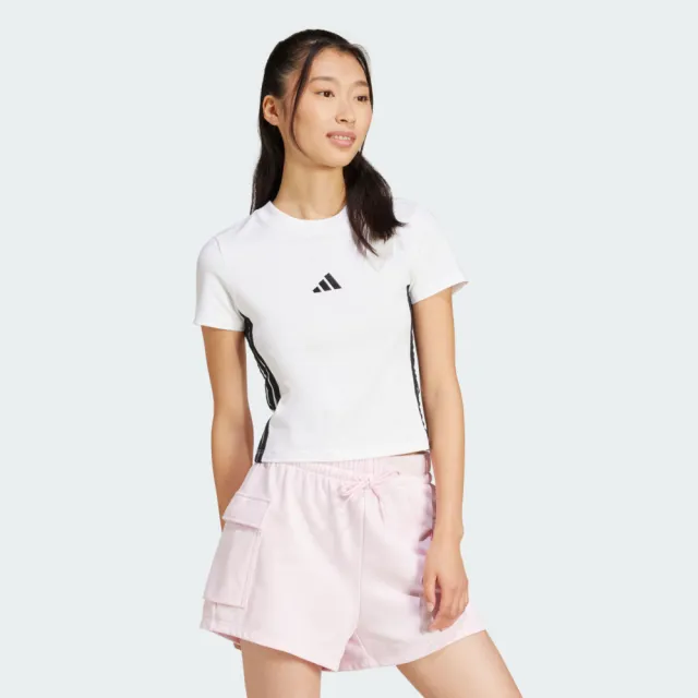 【adidas 愛迪達】愛迪達 W 3s Sj Baby T 女 T恤 運動上衣 休閒短袖 白 黑 亞版(JE1239)