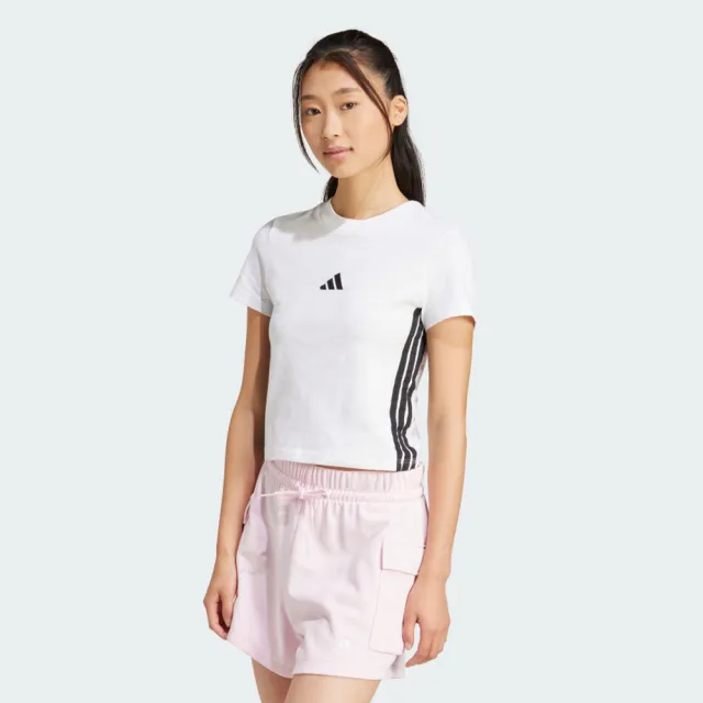 【adidas 愛迪達】愛迪達 W 3s Sj Baby T 女 T恤 運動上衣 休閒短袖 白 黑 亞版(JE1239)
