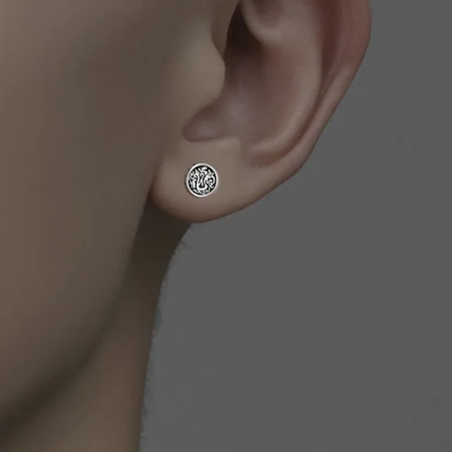 【LEESA】純銀飾品\男款耳環\抗敏銀釘\簡約造型\男士耳釘\質感耳飾\東方設計感\復古氣質\貼耳耳 