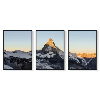 【菠蘿選畫所】一覽馬特洪峰三幅聯畫組合-50x70cm(宏偉大氣山景客廳掛畫/北歐山脈掛畫/辦公室)